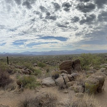 Granite Mountain Trailhead - From the scenic spot a morning pano - Hiking Near Me - Scottsdale, Arizona