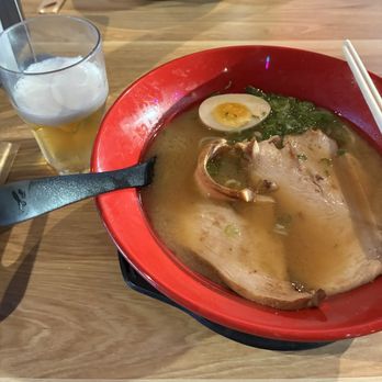 Ramen Hub & Sushi - Orange - Miso Ramen and Sake Bomb (4 oz beer with light sake shot added) - Ramen Near Me - Orange, California Ramen Hub & Sushi - Orange - Miso Ramen and Sake Bomb (4 oz beer with light sake shot added) - Ramen Near Me - Orange, California