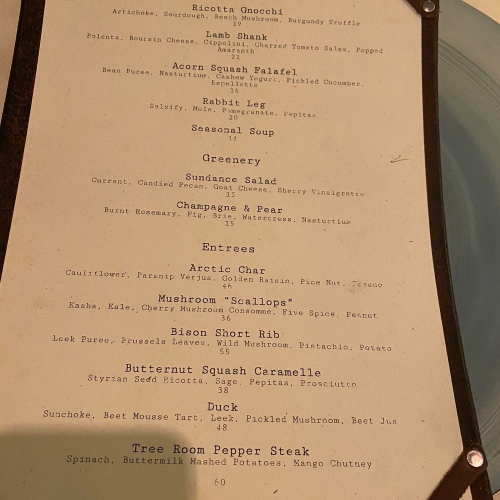 The Tree Room - Menu - New American Near Me - Sundance, Utah The Tree Room - Menu - New American Near Me - Sundance, Utah