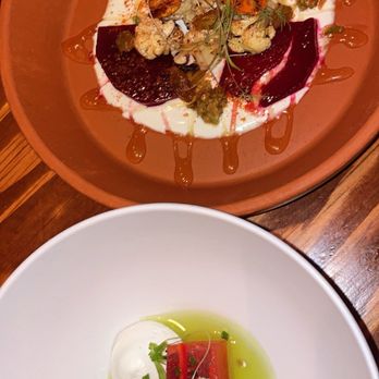 Sur Lie - Beet and cheese yumminess and the watermelon pokey that I don't recommend - New American Near Me - Portland, Maine