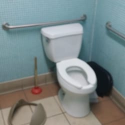 ampm - Partially cleaned. Nice to have a clean bathroom but I guess the employee forgot to put everything back together.