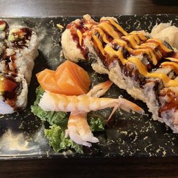 Eel avocado roll Salmon sashimi Shrimp sashimi Crazy tuna roll