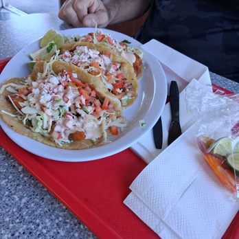 Valeries Taco Shop - 3 Mahi Tacos that are pretty big. - Tacos Near Me - San Diego, California