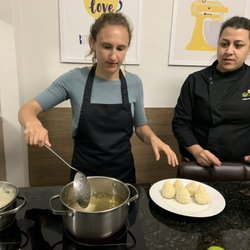 Receitaria Escola Gourmet - Marina (right) led us in making coxinha de frango