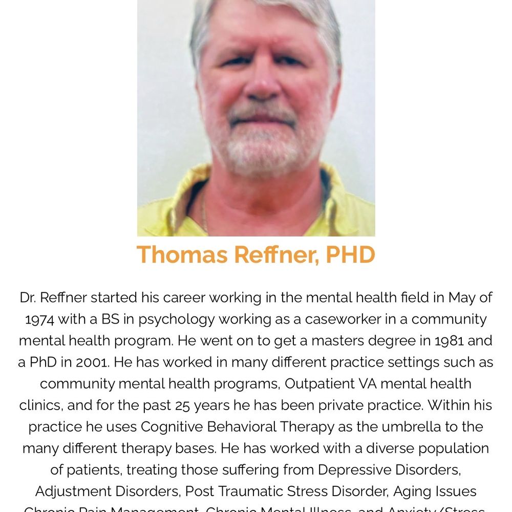 Atlantic Psychiatric Center - Pictured is Dr. Thomas Reffner, PhD., part of the team at Atlantic Psychiatric Centers, located in Rockledge, FL. - Psychiatrists Near Me - Rockledge, Florida