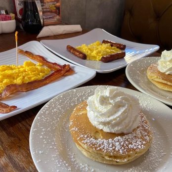 Compton's Pancake House - NY cheesecake pancake with upgrade on #5 special, two eggs choice of meat. - Breakfast & Brunch Near Me - Stroudsburg, Pennsylvania