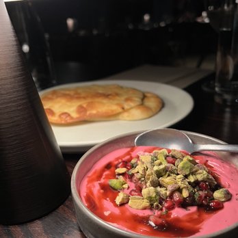 Amba - Clay bread / beet root raita - Indian Near Me - Cleveland, Ohio Amba - Clay bread / beet root raita - Indian Near Me - Cleveland, Ohio