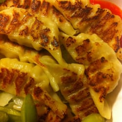 Panda Kitchen - Closeup of pork potstickers.