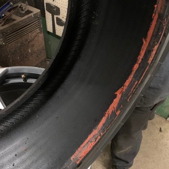Kittery Point Service - Ripped tire from Kittery Citgo with red glue clearly visible. Wasn't like this before their "service". - Auto Repair Near Me - Kittery, Maine