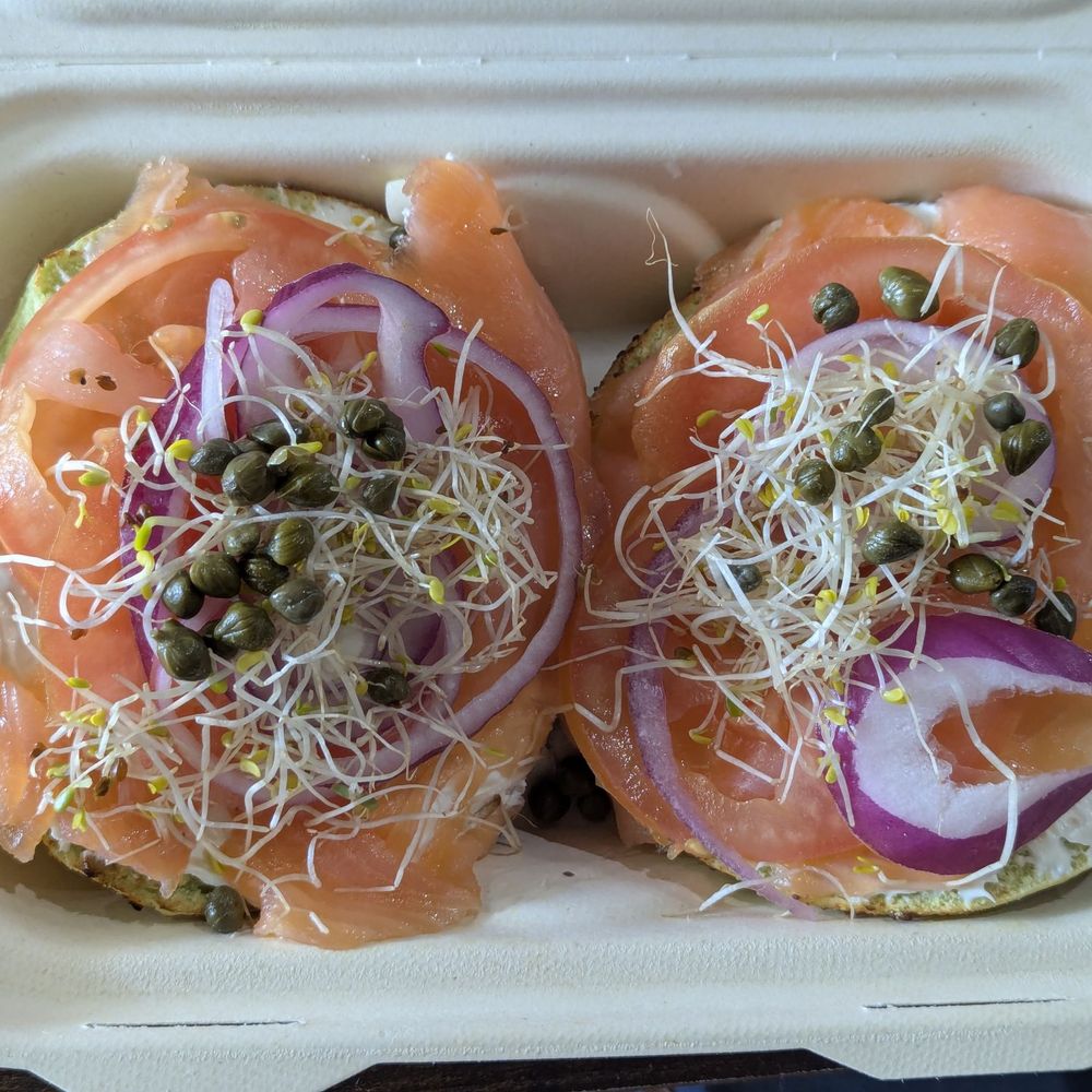 Bagel Exchange - Stocks N Lox on Spinach Parmesan bagel - Coffee & Tea Near Me - Alhambra, California Bagel Exchange - Stocks N Lox on Spinach Parmesan bagel - Coffee & Tea Near Me - Alhambra, California