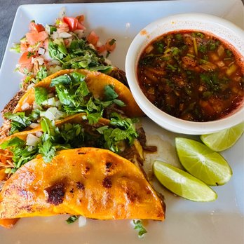Baha Mexican Restaurant - a plate of tacos and a bowl of salsa - Tacos Near Me - Natick, Massachusetts