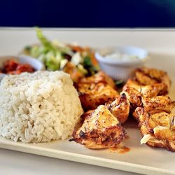 Mangal Turkish Grill - Chicken Shish platter. ADDED their "Ezme" hot sauce. Superb. Winners circle all the way OuiOui :)...