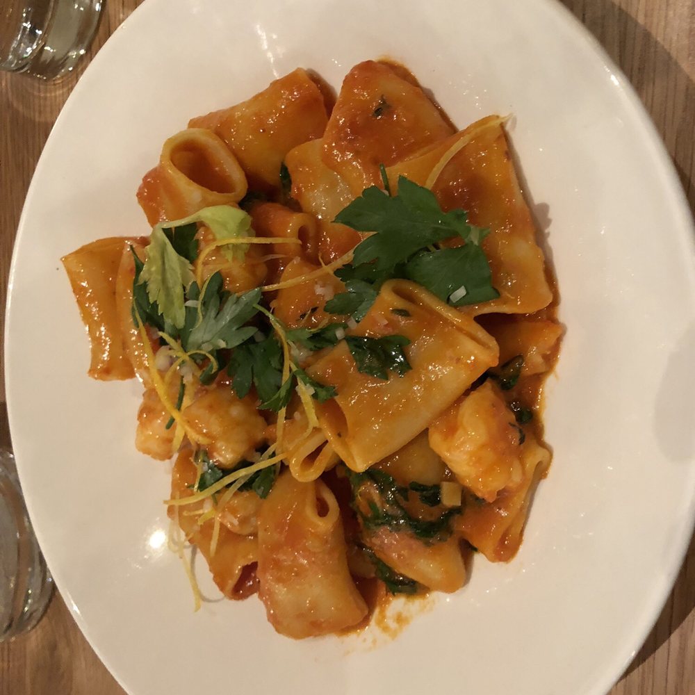 Cortina - Paccheri, prawns, fennel sofrito, tomato, gremolata - Italian Near Me - Seattle, Washington Cortina - Paccheri, prawns, fennel sofrito, tomato, gremolata - Italian Near Me - Seattle, Washington