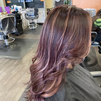 Thida's Beauty Salon - Black cherry with highlights (lighting was a little too bright, color is actually darker in person) but still a beautiful work of art - Hair Salons Near Me - Long Beach, California Thida's Beauty Salon - Black cherry with highlights (lighting was a little too bright, color is actually darker in person) but still a beautiful work of art - Hair Salons Near Me - Long Beach, California