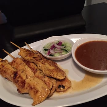 Chao Doi Thai Restaurant - Chicken sate - what is that runny stuff on the plate? Chicken blood? - Thai Near Me - Pasadena, California
