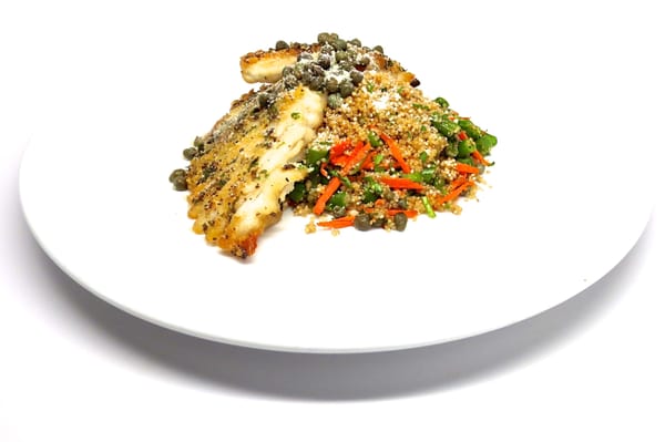 Photo of Market Cafe - New York, NY, US. Parmesan Crusted Skate With Vegetable Quinoa