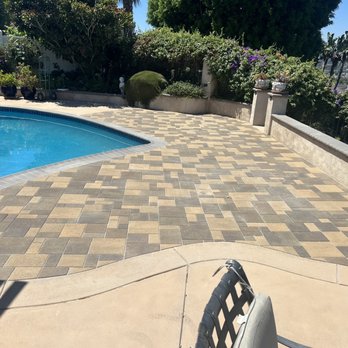 Pacific Coast Pavers - Replaced broken concrete by the pool with new pavers. - Landscaping Near Me - Brea, California
