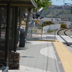 Fenton Parkway Trolley Station - With the many Improvements that this one got my attention it was where the trolley breaks before it pulls in the cross in the wrong area.