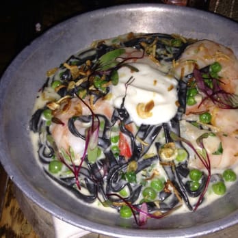 Foundry Kitchen and Tavern - Shrimp with black fettuccine and peas. - New American Near Me - Sandy Hook, Connecticut Foundry Kitchen and Tavern - Shrimp with black fettuccine and peas. - New American Near Me - Sandy Hook, Connecticut