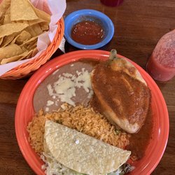 Beef taco, chile relleno rice and beans