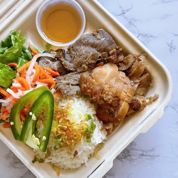Banh Mi Viet - Rice Plate: 1/2 Lemongrass Chicken & 1/2 Lemongrass Beef | $12 - Vietnamese Near Me - San Francisco, California Banh Mi Viet - Rice Plate: 1/2 Lemongrass Chicken & 1/2 Lemongrass Beef | $12 - Vietnamese Near Me - San Francisco, California