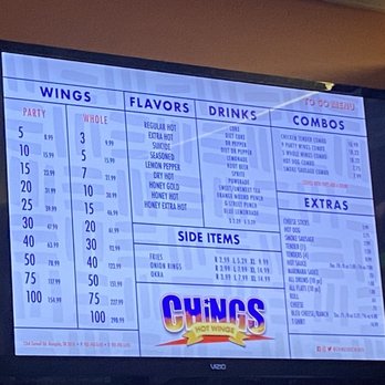 Ching's Hot Wings - a menu on a tv - Chicken Wings Near Me - Memphis, Tennessee