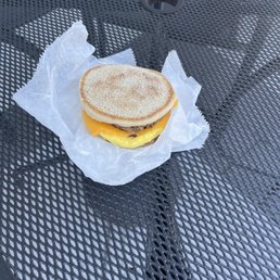 Sausage Egg and Cheese, english muffin Sausage Egg and Cheese, english muffin