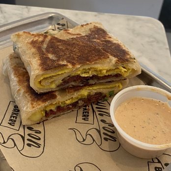 Win Son Bakery - BEC in a scallion pancake with a side of a ginger dressing. - Taiwanese Near Me - Brooklyn, New York Win Son Bakery - BEC in a scallion pancake with a side of a ginger dressing. - Taiwanese Near Me - Brooklyn, New York