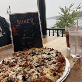 Mike’s Pizza Garage - Pizza with mushrooms, black olives and bacon! - Pizza Near Me - Cassopolis, Michigan