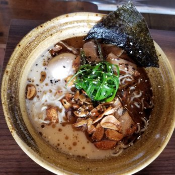 Noods Ramen Bar - Top view of the Black Garlic Tonkotsu ramen - Ramen Near Me - Honolulu, Hawaii Noods Ramen Bar - Top view of the Black Garlic Tonkotsu ramen - Ramen Near Me - Honolulu, Hawaii