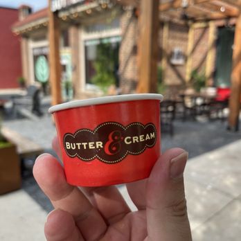 Butter & Cream - Single serve cup in front of outdoor patio. - Ice Cream & Frozen Yogurt Near Me - Norcross, Georgia