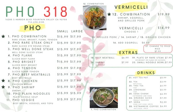 Menu photo 2 PHO 318 Fountain Valley, CA