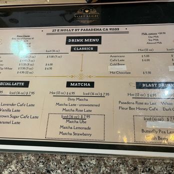 Nostalgic Cafe - Menu, 2026 - Coffee & Tea Near Me - Pasadena, California