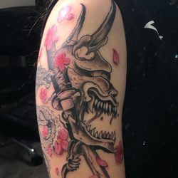 Sacred Grounds Tattoo Studio - Oni mask to continue my sleeve