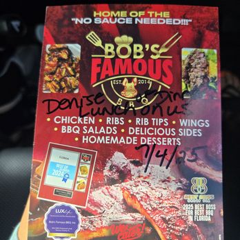Bob's Famous BBQ Yulee FL - Card given for free meal - Barbeque Near Me - Yulee, Florida