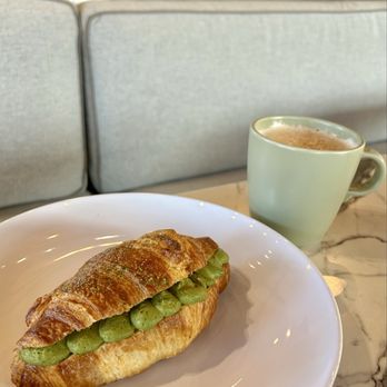 Activitea & Coffee - Matcha cream croissant with a medium chai latte with Ube syrup - Coffee & Tea Near Me - Wheaton, Illinois