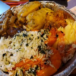 Rasta pasta, Spanish rice, curried goat, oxtails, shrimp veggies. This is a Jamaican buffet so you can put whatever you want in your dish. Rasta pasta, Spanish rice, curried goat, oxtails, shrimp veggies. This is a Jamaican buffet so you can put whatever you want in your dish.