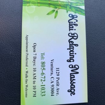 Kilai Relaxing Massage - Business card - Massage Near Me - Ventura, California