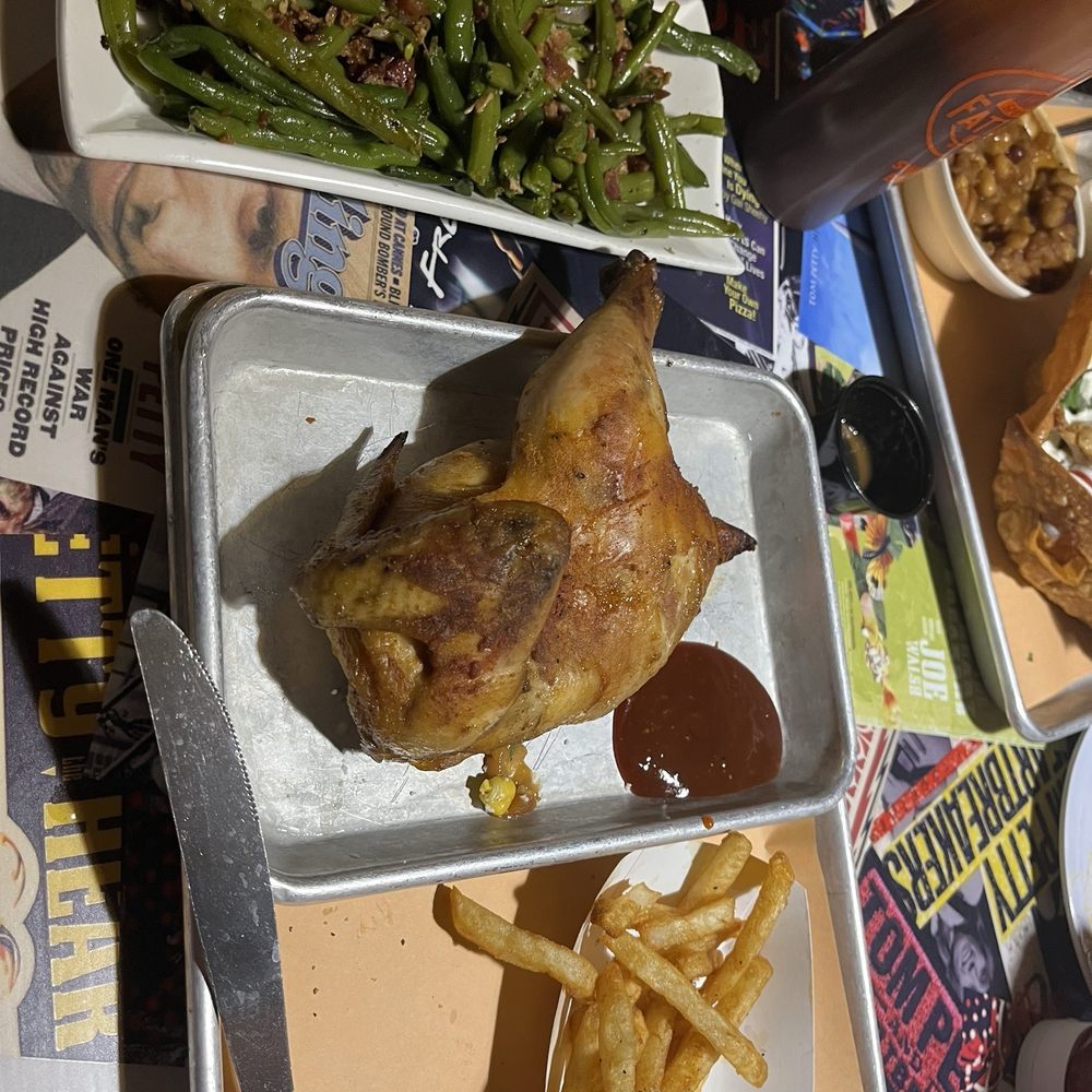 Busch chicken with green beans and fries