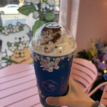 Momo Tea - Gardenia Milk Tea (50% sugar and ice, topped with whipped cream and pecans) - Tea Rooms Near Me - San Francisco, California Momo Tea - Gardenia Milk Tea (50% sugar and ice, topped with whipped cream and pecans) - Tea Rooms Near Me - San Francisco, California