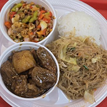 Nanay's - 2 Entrée Plate with Pancit & Steamed Rice, Pork Adobo (their most popular dish) and Pork Sisig - Filipino Near Me - Chandler, Arizona Nanay's - 2 Entrée Plate with Pancit & Steamed Rice, Pork Adobo (their most popular dish) and Pork Sisig - Filipino Near Me - Chandler, Arizona