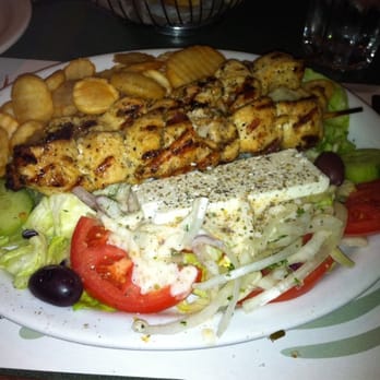 Marathon Souvlaki - 2 chicken sticks, fries & marathon salad, $14.25. - Greek Near Me - Montreal, Quebec Marathon Souvlaki - 2 chicken sticks, fries & marathon salad, $14.25. - Greek Near Me - Montreal, Quebec