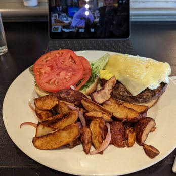 Stephanie's - burger with home fries - American Near Me - Boston, Massachusetts Stephanie's - burger with home fries - American Near Me - Boston, Massachusetts