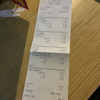 Buffalo Wild Wings - Receipt and waitress name - American Near Me - Palmdale, California Buffalo Wild Wings - Receipt and waitress name - American Near Me - Palmdale, California