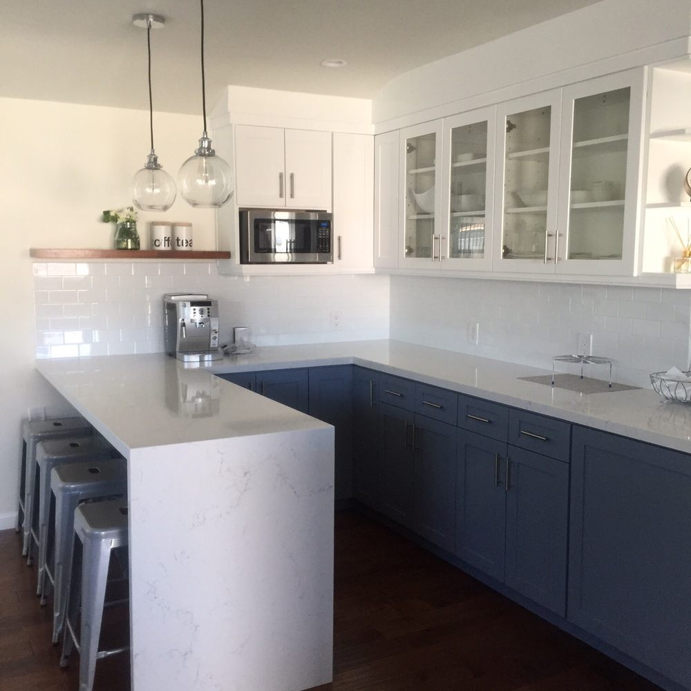 A & E Marble Granite Design - Peninsula with waterfall - Countertop Installation Near Me - Los Angeles, California