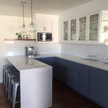 A & E Marble Granite Design - Peninsula with waterfall - Countertop Installation Near Me - Los Angeles, California A & E Marble Granite Design - Peninsula with waterfall - Countertop Installation Near Me - Los Angeles, California