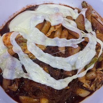 Luv Dduk - Luv dduk with glass noodles and extra mozzarella cheese - Korean Near Me - Cerritos, California