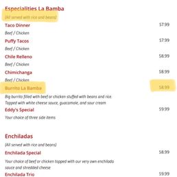 Screenshot of the menu on their website, showing the price.