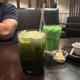 Thai green milk tea and iced pandan milk. Thai green milk tea and iced pandan milk.