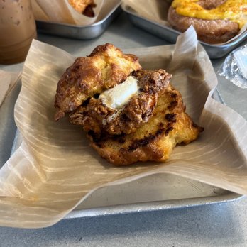 District Donuts Sliders Brew - Hot Chicken & Honey Butter French Toast Biscuit - Donuts Near Me - Jefferson, Louisiana